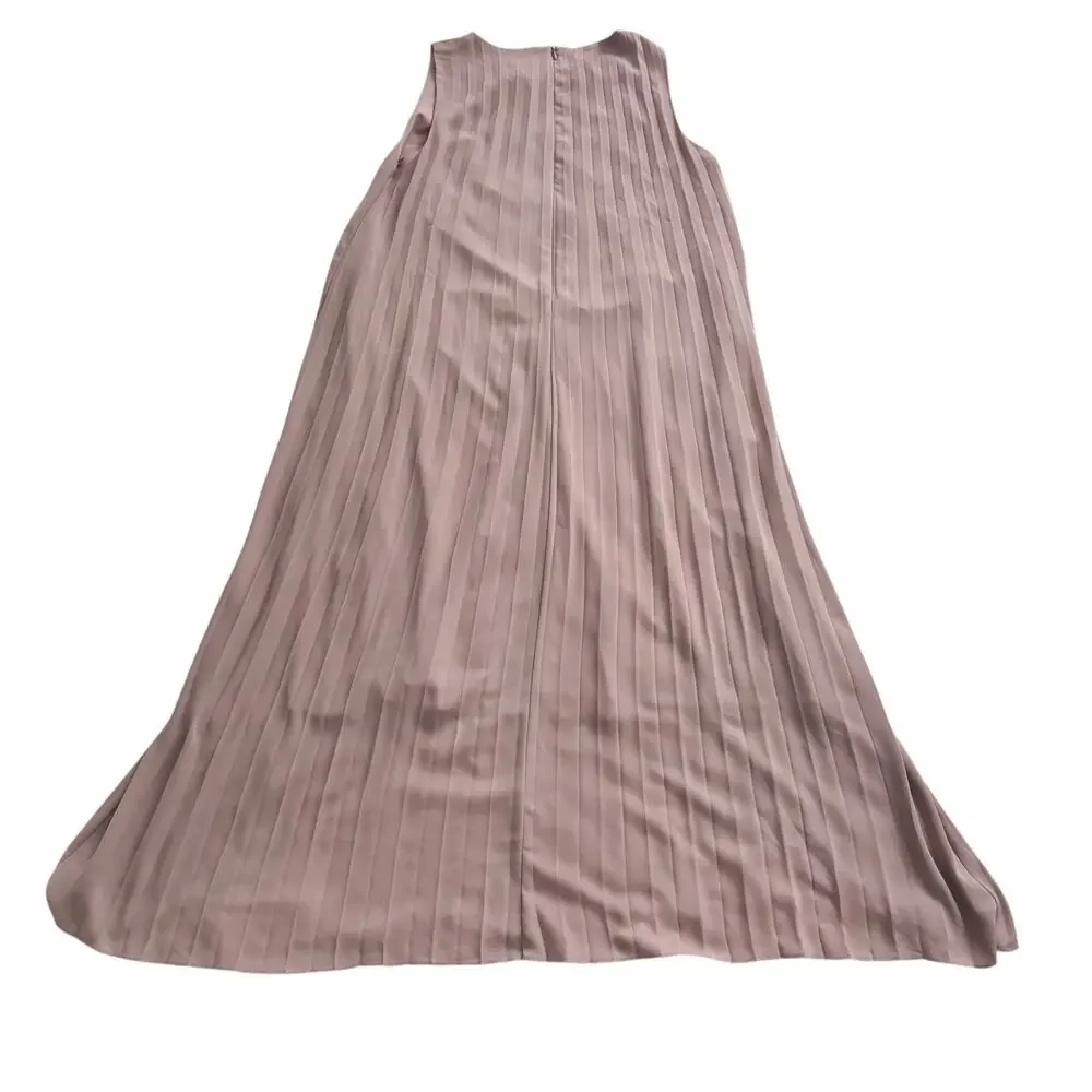 ELLIE MAKIR MIDI PLEATED DRESS MODEST HIGH-LOW HEM WOMEN SIZE LARGE - Picture 8 of 15